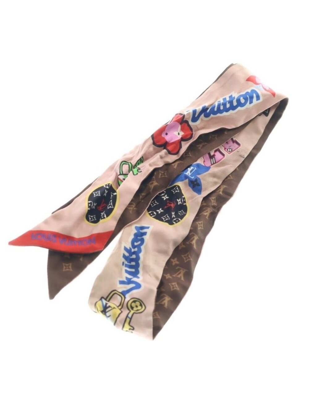 Louis Vuitton Bandeau BB LV Streets Patches Monogram Silk Scarf Brown - Picture 1 of 6